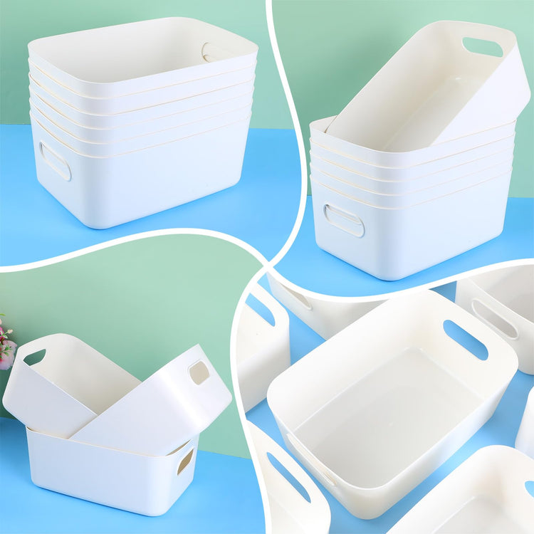 Plastic Storage Bins 10 Pcs White Pantry Organizer Bins Small Baskets Storage Containers for Home Kitchen (10 Count)