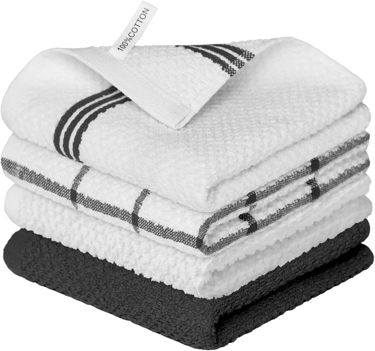 Artoid Mode Ring Spun Cotton Black Dishcloth Kitchen Towels, 12x12 Inch Ultra Soft Absorbent Quick Drying Household Cleaning Kitchen Rags Set of 4 - Nestoria