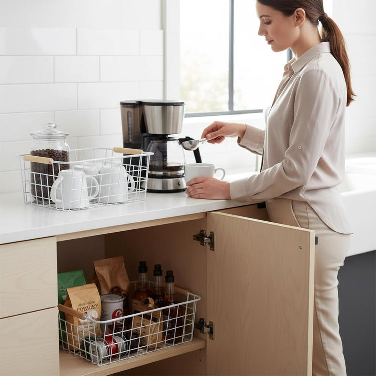 White Wire Baskets for Organizing with Handles (4 Count)