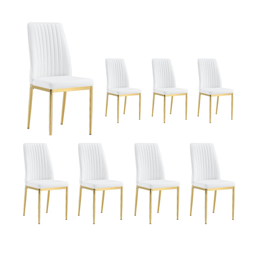 White Dining Chairs Set of 8 Leather Modern Kitchen Chairs with Metal Legs Armless Upholstered Chair for Dinner Room