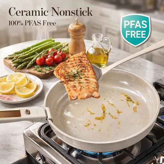 CAROTE 18Pcs Ceramic Cookware Set with Detachable Handle, Pots and Pans Set Non Stick, Non Toxic Cookware Set Removable Handles, Induction Kitchen Cookware Sets, Dishwasher/Oven Safe