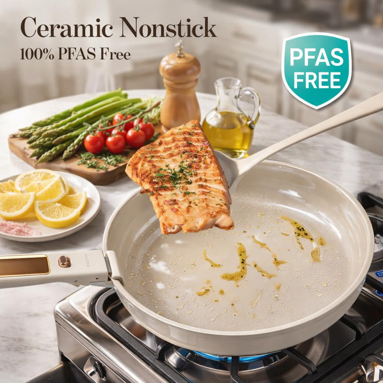 18Pcs Ceramic Cookware Set with Detachable Handle