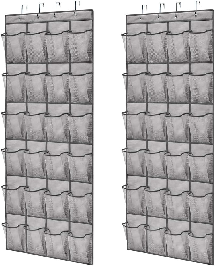 GORILLA GRIP Over the Door Shoe Organizer, 2 Pack, 24 Breathable Mesh Pockets, Space Saving Hanging Storage Holder, Closet Rack Hanger Holds Up to 40 lbs, Hangs on Closets, Shoes, Accessories, Gray