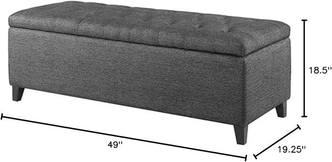 Madison Park Entryway Accent Bench for Living Room Flip Top Storage Chest, Shandra Tufted Top Upholstered Storage Bench End of Bed for Bedroom Furniture, Indoor Seating, 49"Wide, Charcoal