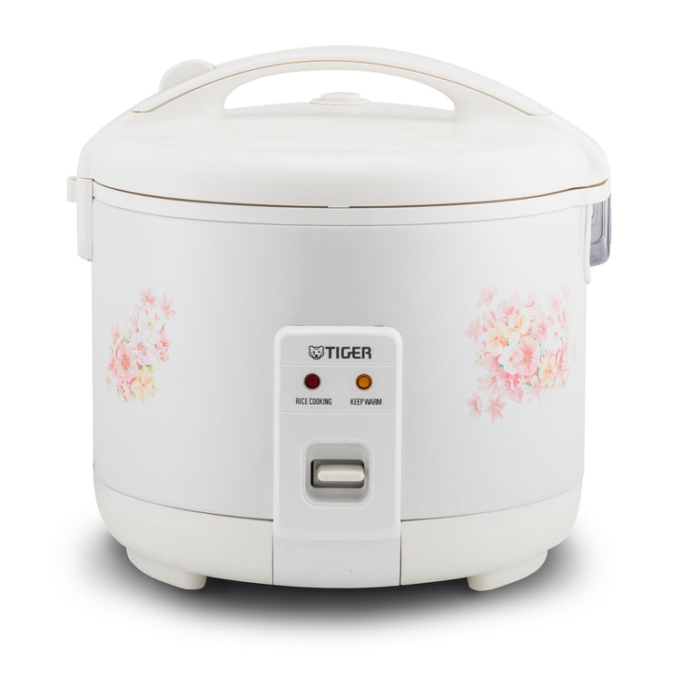 JNP-1800-LF 10 Cup Capacity White Rice Cooker with Non-Stick Inner Pot, Retractable Power Cord, and Keep Warm up to 12 hours (Flower)