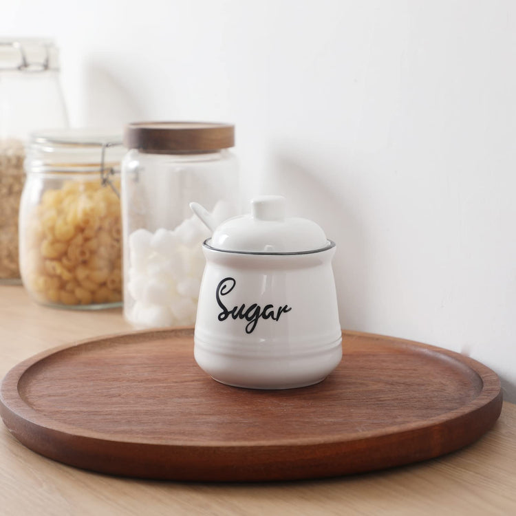 Farmhouse Porcelain Sugar Bowl with Lid and Spoon 12oz