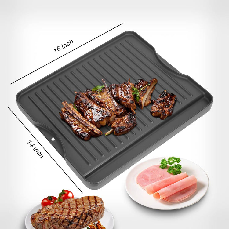 2-in-1 Reversible 14” x 16” Pre-Seasoned Cast Iron Cooking Griddle