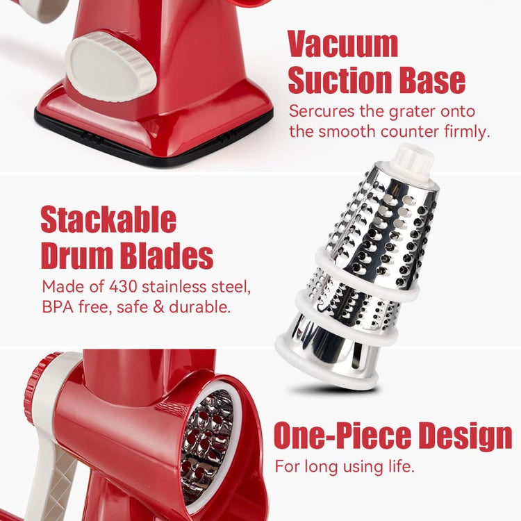 Cheese Grater Hand Crank Rotary Vegetables Shredder with Handle