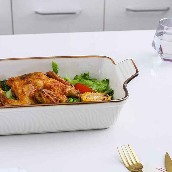 KOOV Bakeware Set, Ceramic Baking Dish Set, Rectangular Casserole Dish Set, Lasagna Pans for Cooking, Cake Dinner, Kitchen, 9 x 13 Inches, Texture Series 3-Piece (White)