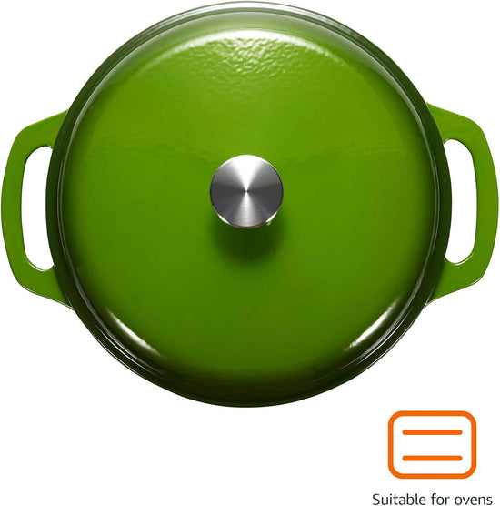 Amazon Basics Cast Iron Dutch Oven Pot with Lid, Enameled, Round, Dual Handles, Heavy-Duty, Medium, 6-Quart, Green - Nestoria