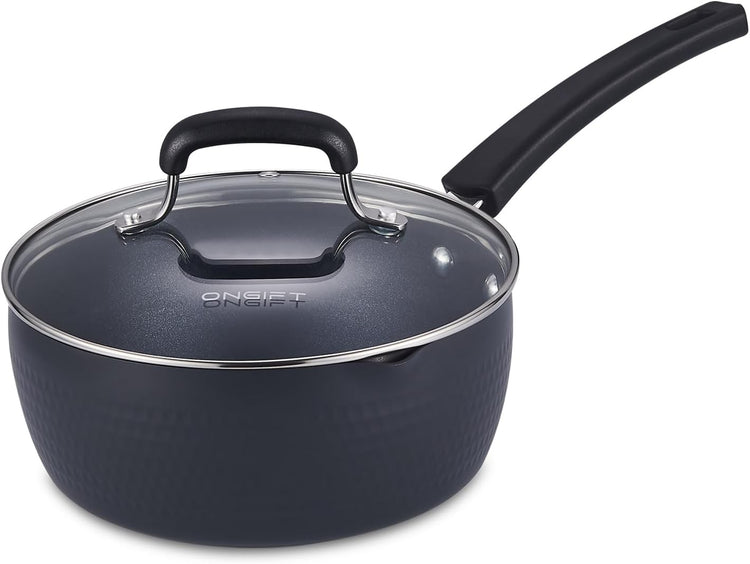 Nonstick Small Sauce Pan with Lid, 2.4QT Yukihira Sauce pan with Pour Spouts, Multipurpose Handy Little Saucepan with Stay Cool Handle, Small Pots for Cooking, Soups, Noodles, Milk