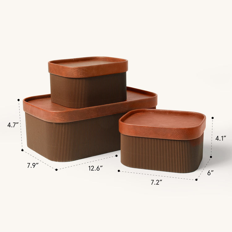 Decorative Storage Boxes with Lids Faux Leather (3 Count)