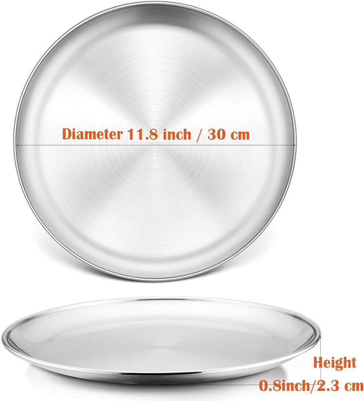 P&P CHEF 12 Inch Pizza Pan, 3 Pieces Stainless Steel Round Pizza Tray Dish Plate For Oven Baking Roasting, Healthy & Heavy Duty, Rust Free & Dishwasher Safe -Silver