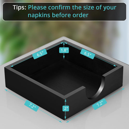 Napkin Holder for Table, Wooden Napkins Holders For Paper Napkins, Flat Napkin Holder for Luncheon, Napkin Holders for Kitchen Dinner Table Decor, Napkin Dispenser for Indoor & Outdoor Use, Black