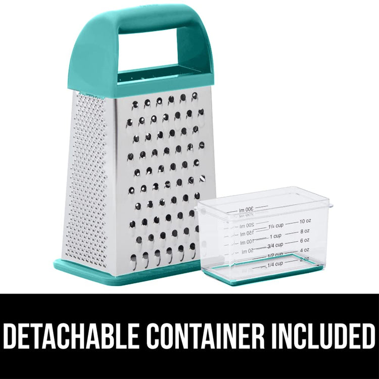 XL 4 Sided Stainless Steel Cheese Grater With Measurement Container