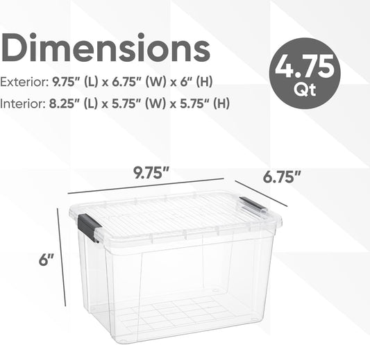 Superio Clear Storage Boxes with Lids, 4.75 Quart Plastic Container Bins for Organizing, Stackable Crates, BPA Free, Non Toxic, Odor Free, Organizers for Home, Office and Dorm, 4 Pack