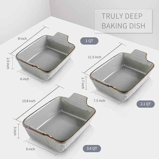 KOOV Bakeware Set, Ceramic Baking Dish Set, Rectangular Casserole Dish Set, Lasagna Pans for Cooking, Cake Dinner, Kitchen, 9 x 13 Inches, Texture Series 3-Piece (Grey)