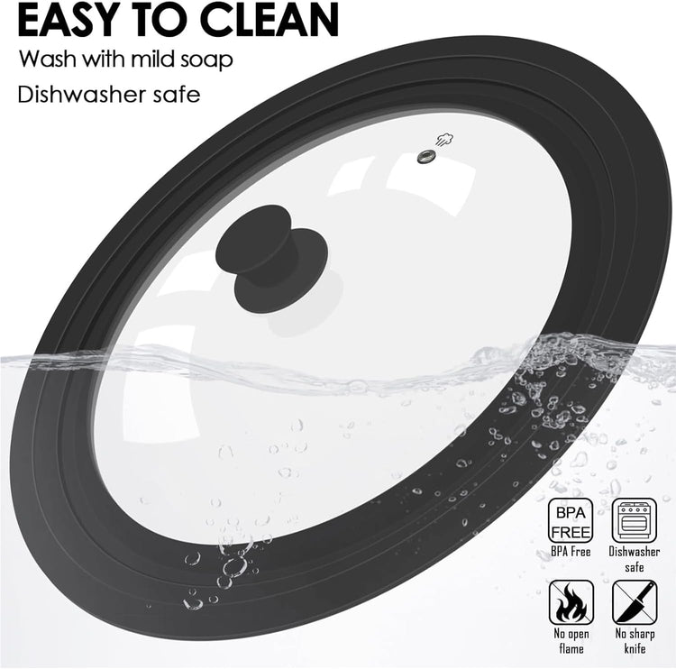 Universal Lid for Pots, Pans and Skillets, Tempered Glass Lid fit 9.5", 10", 11" Skillets, Pots, Frying Pans, Cast Iron, Crock Pot and Other Glass Covers Replacement