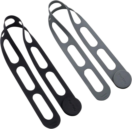 Silicone Latch Strap for Slow Cooker Lid, Pot, Bento Box, 21.65 In Reusable Elastic Self-Lock Silicone Tie for Bundling or Organizing Curtain, Cords, Yoga Mat, Camping Mat, 2pcs (Black&Gray)