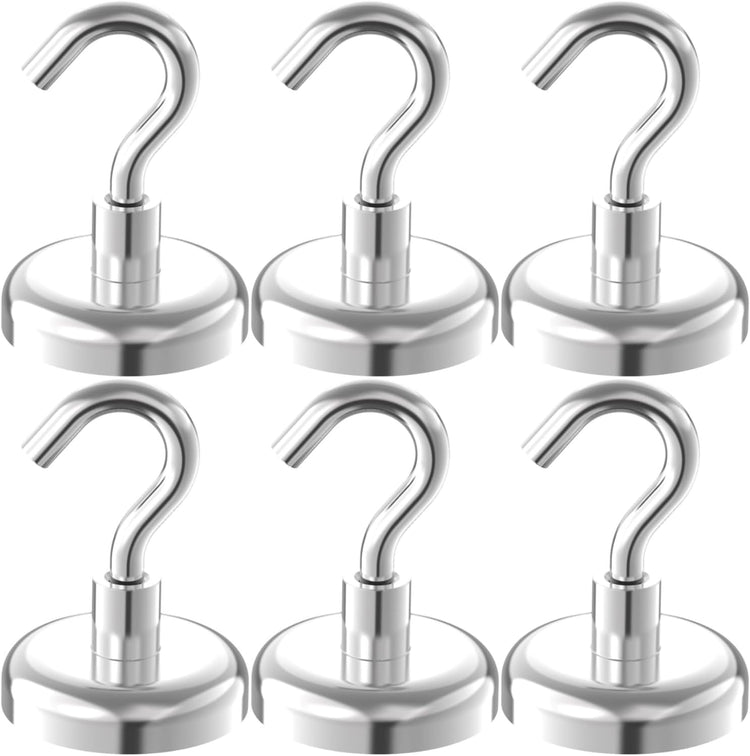 150lb Heavy Duty Magnetic Hooks with 1.42" Dia Magnetic Base - 6Pack, Neodymium Magnets with Hook for Kitchen, Workplace, Super Strong Cruise Magnet Hook for Hanging, Magnetic Hanger