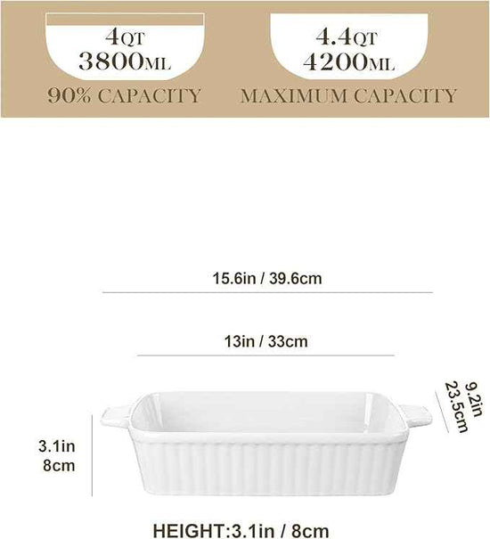MALACASA Porcelain Casserole Dish Set for Oven, Bakeware Set of 5, (9.5"/11.25"/12.75"/14.5"/15.6"), Series BAKE-BAKE
