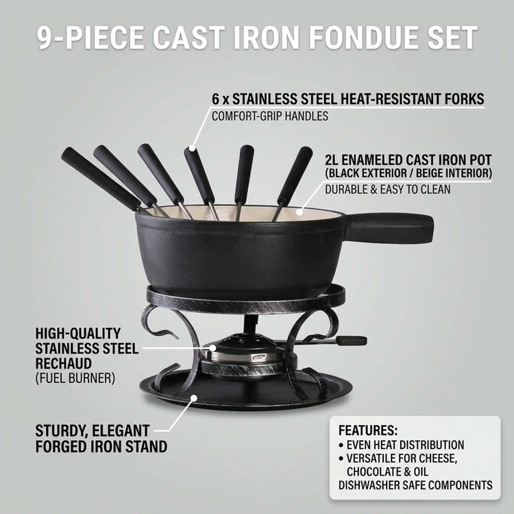 10 Piece Cast Iron Cheese Fondue Pot Set