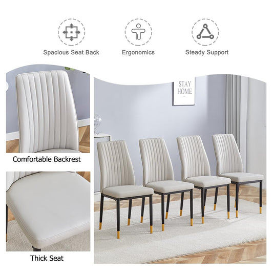 Modern Dining Chairs Set of 6 Gray Kitchen Chairs Set PU Leather Chair with Metal Legs Armless Upholstered Chair for Dinner Room