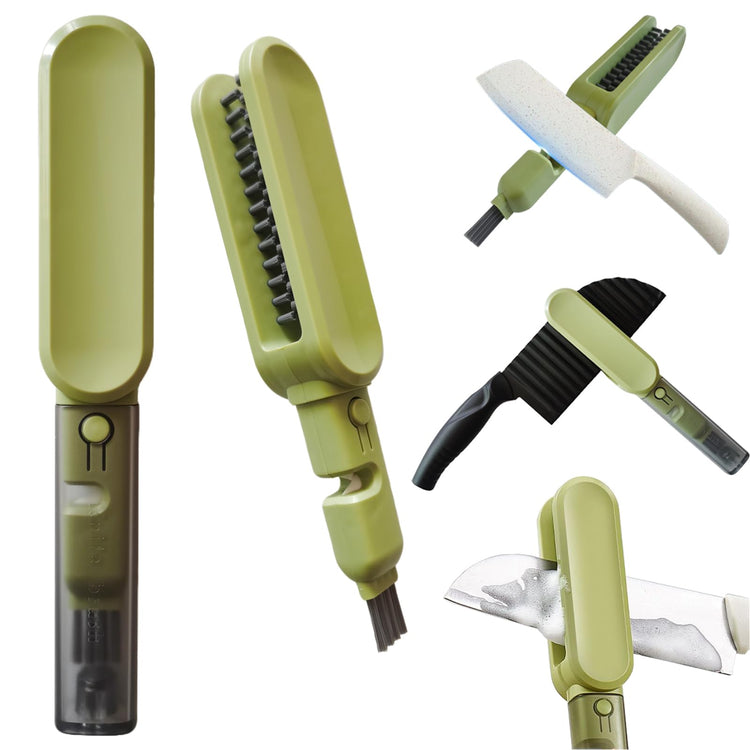 Knife Blade Brush with Long Handle and Lid Integrate Knife Sharpener and Gap Cleaning Brush