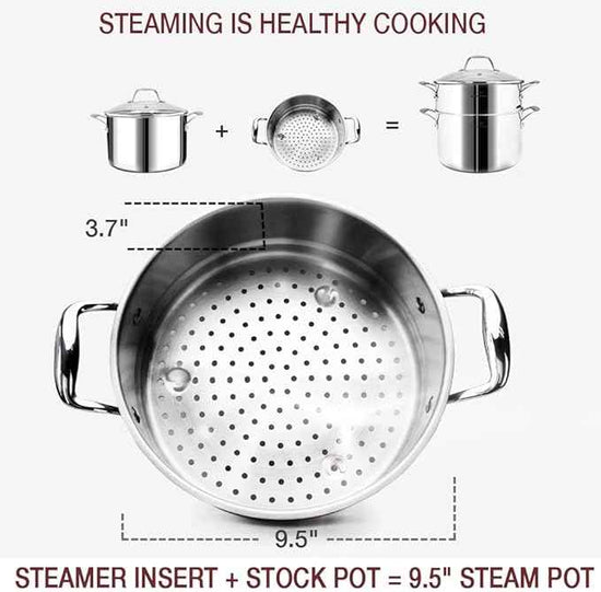 HOMICHEF 14-Piece Nickel Free Stainless Steel Cookware Set Whole-Clad 3-Ply - Mirror Polished Pots And Pans Set - Healthy Cookware Set With Steamer - Non-Toxic Induction Cookware Sets