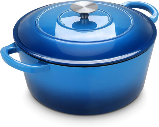 LIFERUN 6 Qt Enameled Cast Iron Dutch Oven Pot with Lid，Oven Safe up to 500° F, Non-Stick Dutch Oven with Dual Handles for Bread Baking, Fry Foods, Braising, Stews, Roasting (Blue) - Nestoria