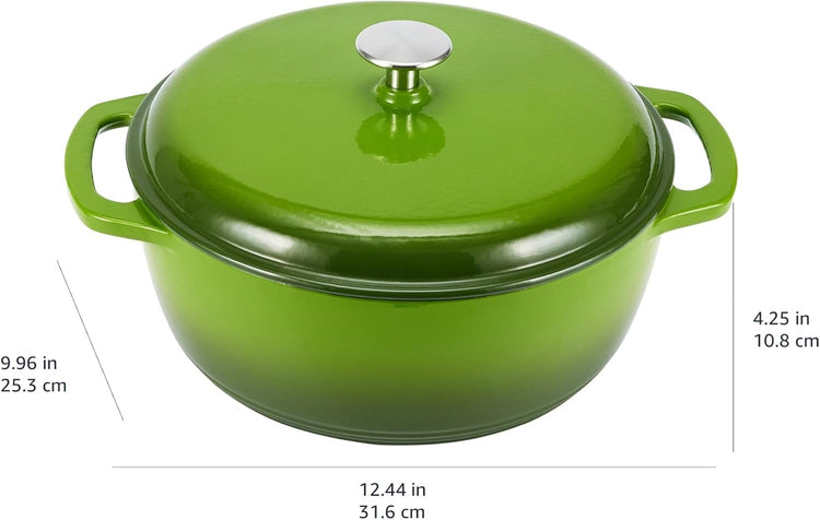 Amazon Basics Cast Iron Dutch Oven Pot with Lid, Enameled, Round, Dual Handles, Heavy-Duty, Small, 4.3-Quart, Green - Nestoria