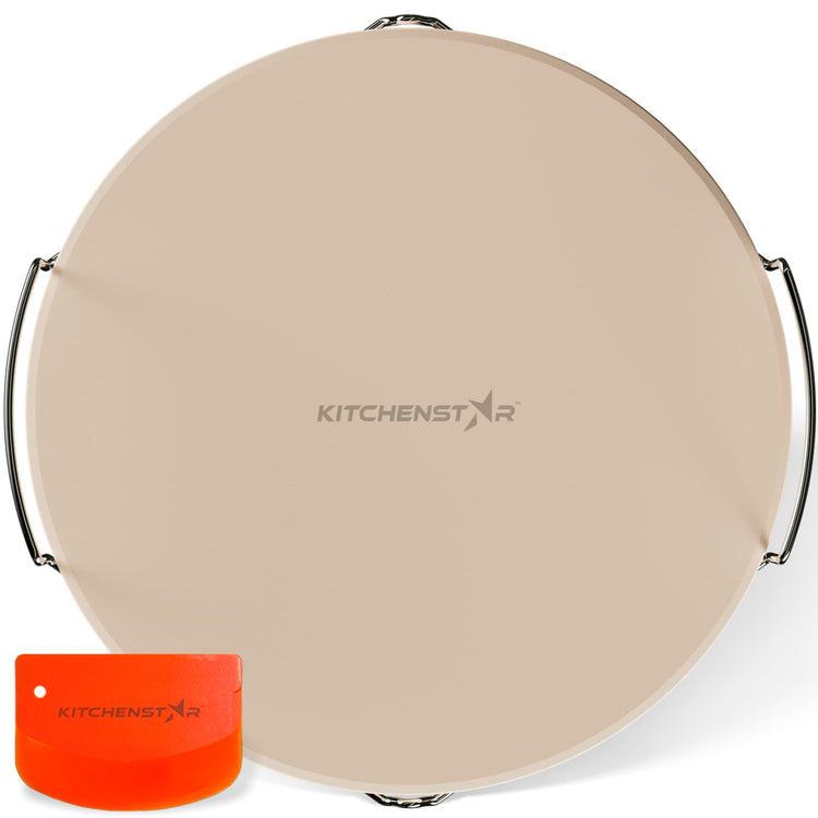 14 inch Pizza Stone for Oven and BBQ Grill with Handles