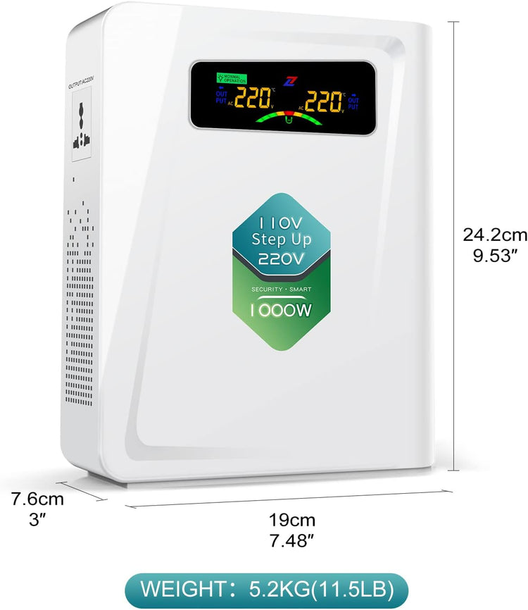120v to 240v Step Up Transformer 1000W, 110v to 220v Power Voltage Converters, No Noise, Ten Protection Functions, Suit for Coffee Machines, Rice Cookers and Other Appliances