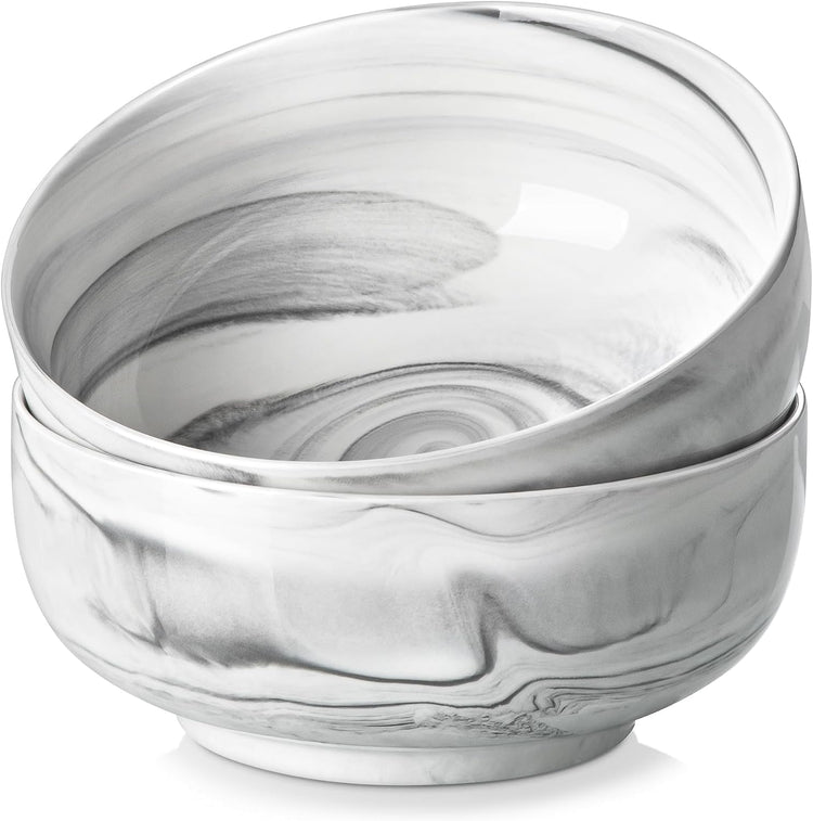 MALACASA Large Soup Bowls Set, 44 OZ (7") Salad Bowls Cereal Bowls Set of 2,Marble Grey Ceramic Bowls for Kitchen, Dishwasher & Microwave Safe, Series REGULAR