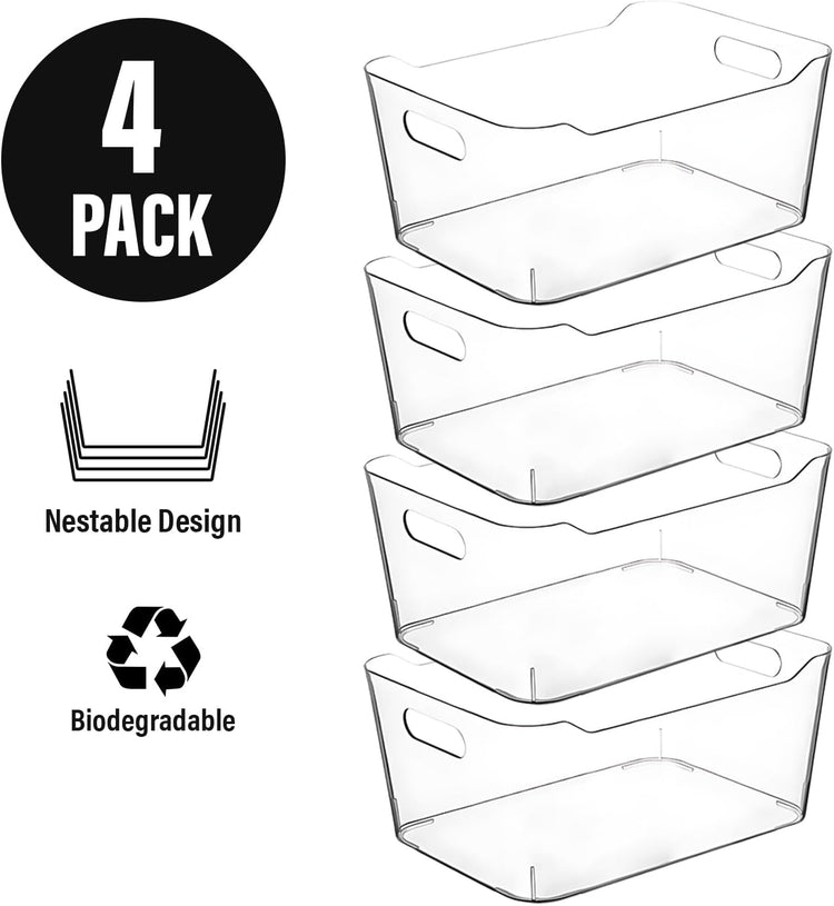Clear Storage Bins, Pantry Organizers and Storage Containers Fridge Organizer Bins Kitchen Organization Cabinet Organizer Bin for organizing Cleaning Supplies Home Kitchen Refrigerator Containers