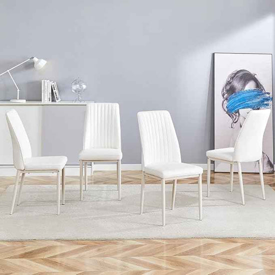 Modern Dining Chairs Set - 8 Armless PU Leather Chairs with Metal Legs for Dinner Room, Office, Waiting Room (Set of 8, All-White)