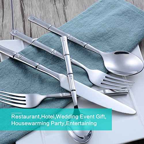 Silverware Set Stainless Steel Flatware Set 30 Pieces Cutlery Set Bamboo Handle Mirror Finished for Home Kitchen Restaurant Hotel Cutlery Set Service for 6