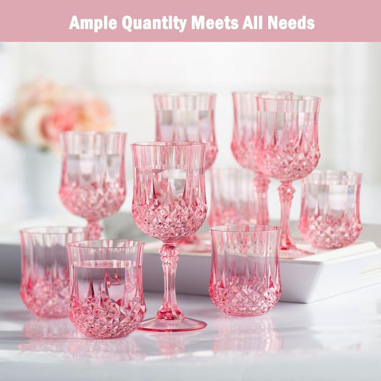 Plastic Wine Glasses，Plastic Goblets Vintage Style Cordial Drinking Glasses for Wedding Reception, Grand Event Party Supplies (12, Pink)
