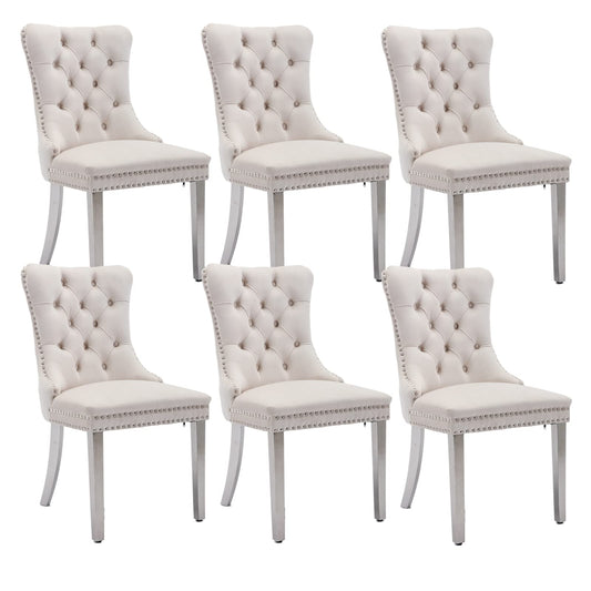 Beige Velvet Dining Chairs Set of 6 (6 Count)