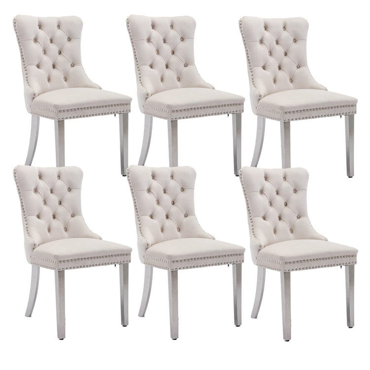 Beige Velvet Dining Chairs Set of 6 (6 Count)