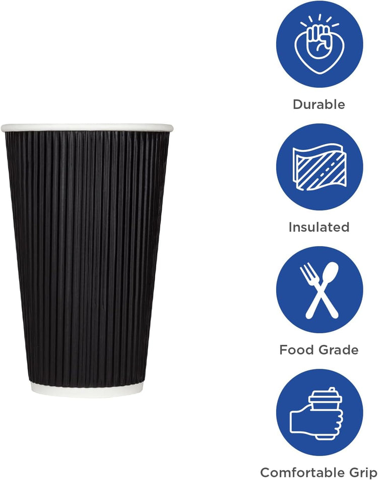Karat 12 oz Ripple Insulated Coffee Cup [500 Count] Black Disposable Paper Hot Cup, Sturdy & Leak Proof, 90mm, No Lids