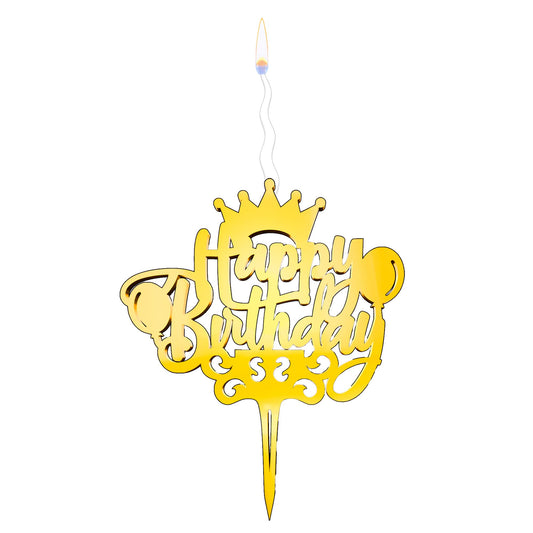 Happy Birthday Reusable Gold Cake Candle