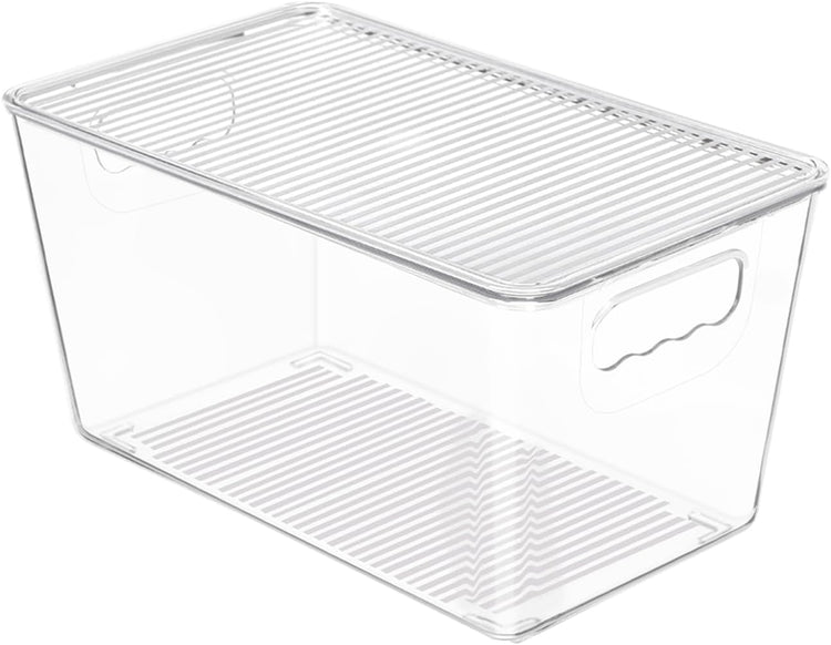 Vtopmart 1 Pack Clear Stackable Storage Bin with Lid, Medium Plastic Container with Handle for Pantry Organizer and Storage,Perfect for Kitchen,Fridge,Cabinet, Closet,Bathroom Organization