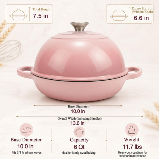 6QT Enameled Cast Iron Dutch Oven for Sourdough Bread Baking