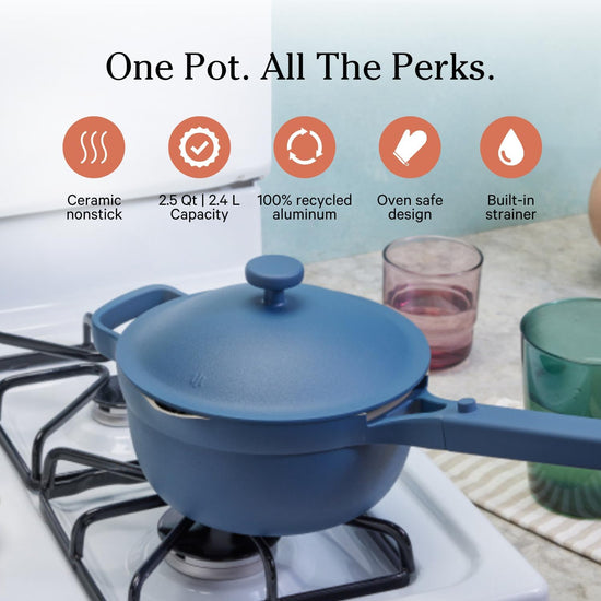 Our Place Perfect Pot -Mini 2.5Qt Nonstick Ceramic Sauce Pan with Lid | Versatile Cookware for Stovetop and Oven | Steam, Bake, Braise, Roast | PTFE & PFOA-Free | Toxin-Free, Easy to Clean | Blue Salt - Nestoria