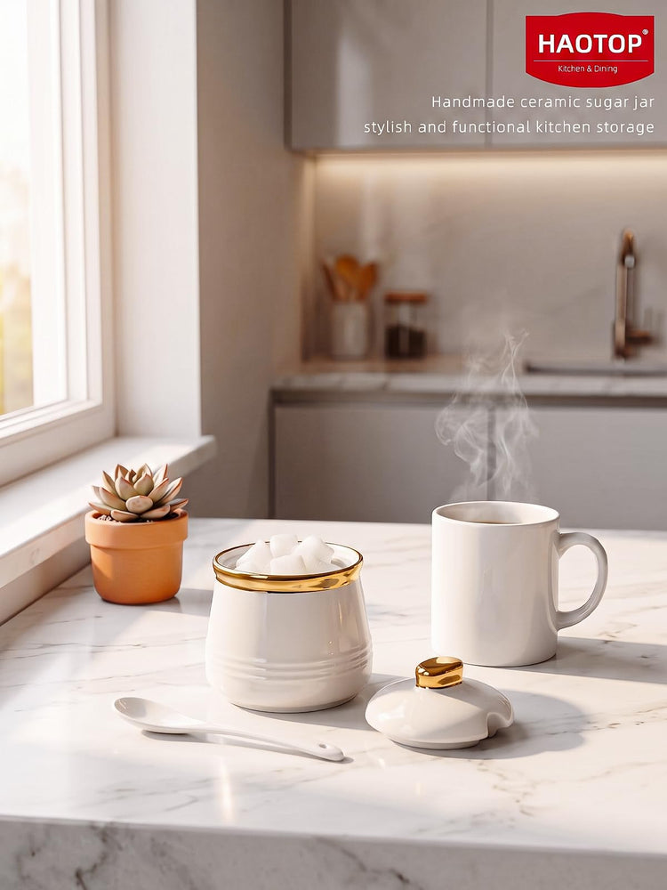 12oz Ceramic Sugar Bowl with Lid and Spoon