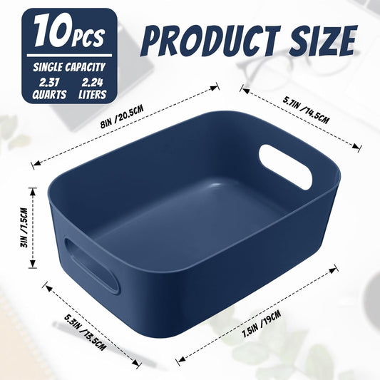 Zopeal Plastic Storage Bins 10 Pcs Blue Pantry Organizer Bins Small Baskets Storage Containers for Home Kitchen (8 x 5.7 x 3 Inch)