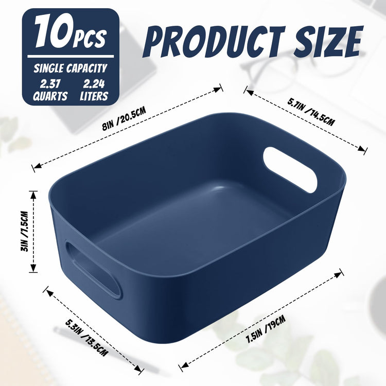 Plastic Storage Bins 10 Pcs Blue Pantry Organizer Bins Small Baskets Storage Containers for Home Kitchen (10 Count)
