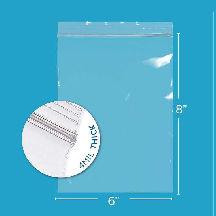CLEAR PLASTIC RECLOSABLE ZIP BAGS - Bulk GPI Pack Of 500 6" x 8" 4mil Thick Heavy Duty, Strong & Durable Poly Baggies With Resealable Zipper Lock For Travel, Storage, Packaging & Shipping.