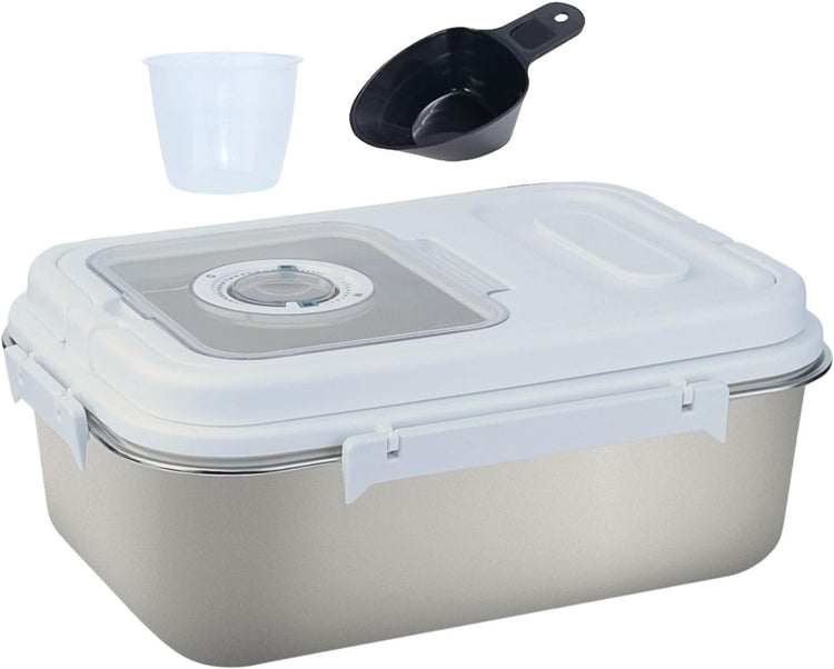 Saim Rice Storage Container Bin, 15lb Stainless Steel Food Storage Containers with Silicone Lid, Measuring Cup, Spoon, Rice Dispenser for Flour, Sugar,and Baking Supplies